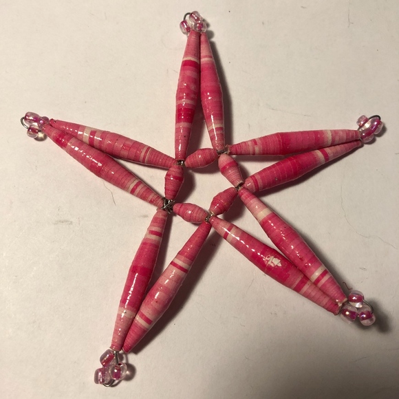 Pink, paper tube star, ornament, 3.5" - Picture 1 of 1